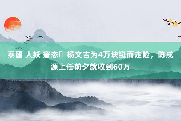 泰國 人妖 窘态️杨文吉为4万块铤而走险，陈戌源上任前夕就收到60万