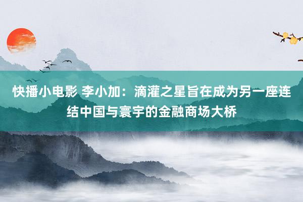 快播小电影 李小加：滴灌之星旨在成为另一座连结中国与寰宇的金融商场大桥