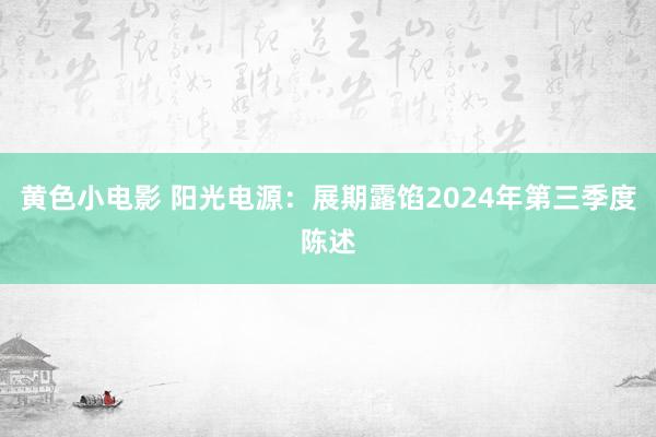 黄色小电影 阳光电源：展期露馅2024年第三季度陈述