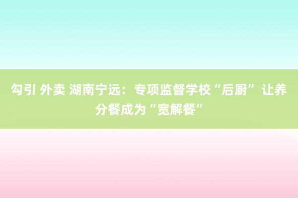 勾引 外卖 湖南宁远：专项监督学校“后厨” 让养分餐成为“宽解餐”