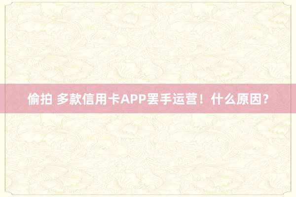 偷拍 多款信用卡APP罢手运营！什么原因？